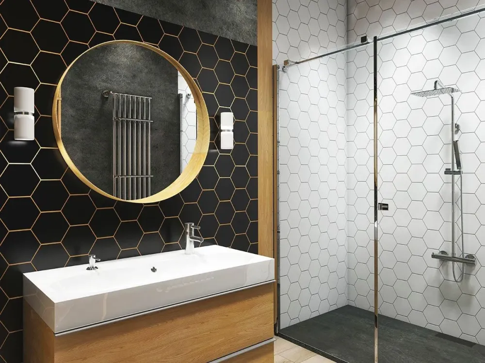 Salle-de-bain-avec-une-partie-en-faience-noir-et-l-autre-blanche